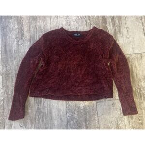 Knit Fit Women's Chenille Sweater Burgundy Long Sleeve Soft Cozy Pullover